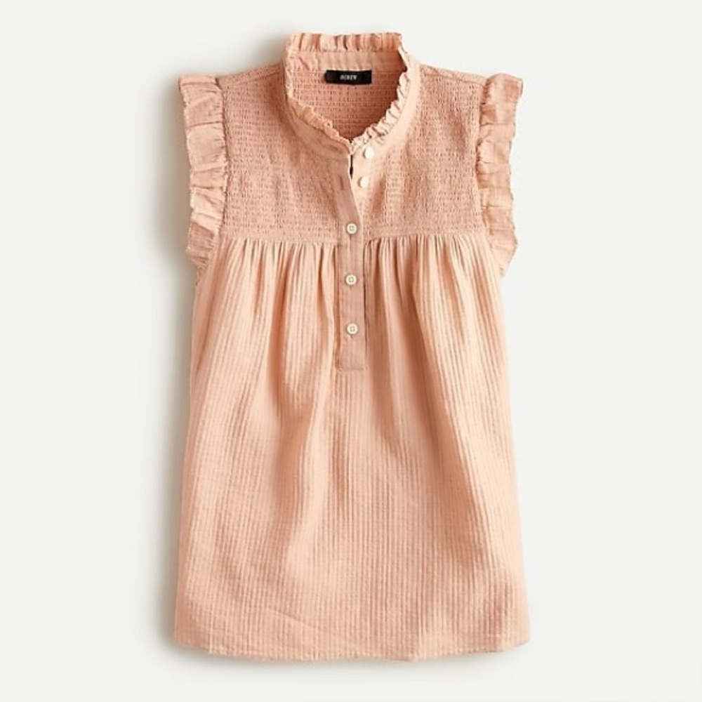 New J.Crew Garden Top in Airy Soft Gauze with Smocked Detailing